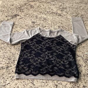 Gray Raglan Sweatshirt with Black Lace Front